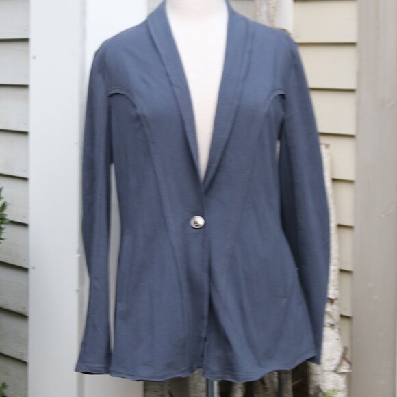 Nic + Zoe Slate Blue Knit Cotton Blend 1 Button Cardigan Blazer Jacket Sz LARGE - Picture 1 of 9